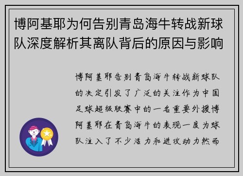 博阿基耶为何告别青岛海牛转战新球队深度解析其离队背后的原因与影响